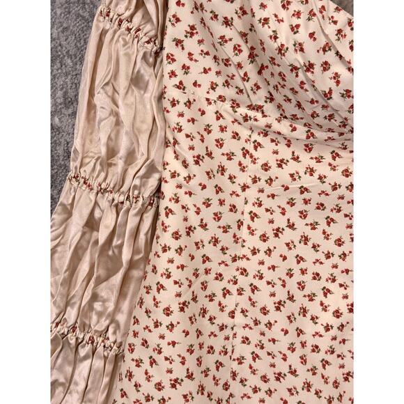 New Nana Jacqueline Dress Medium Womens Floral Satin Micro Mini Smock Sleeve - Picture 2 of 8